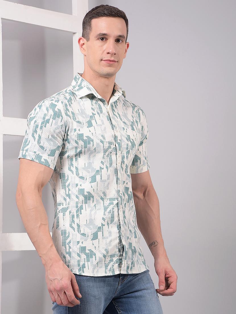men printed short sleeve slim fit casual shirt - 21914307 - Standard Image - 3
