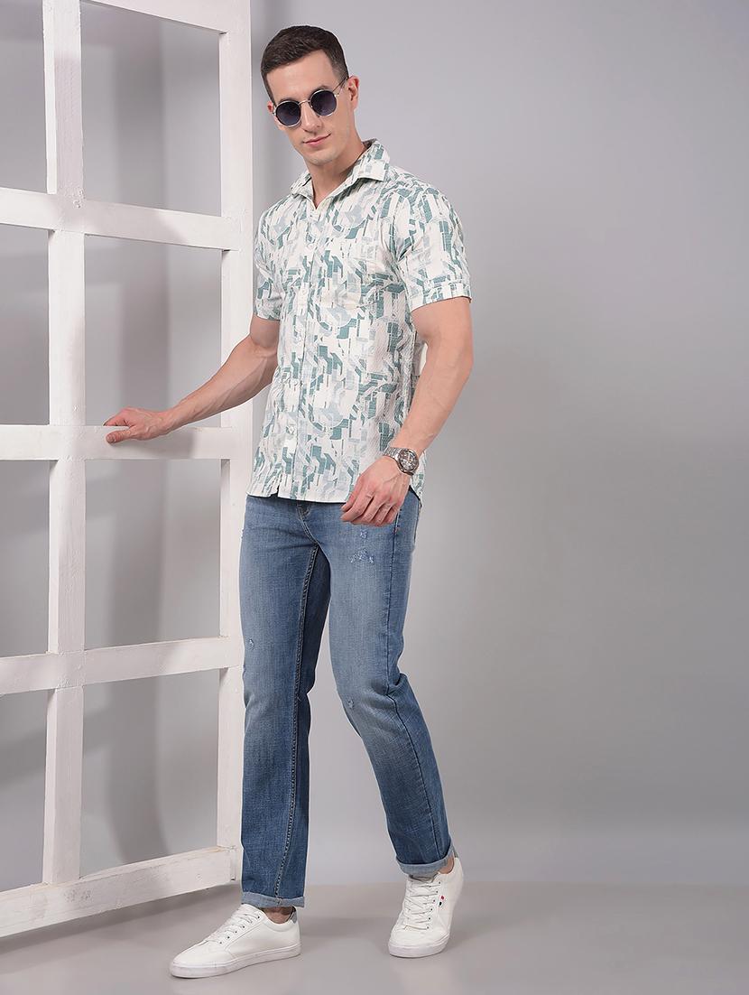 men printed short sleeve slim fit casual shirt - 21914307 - Standard Image - 5