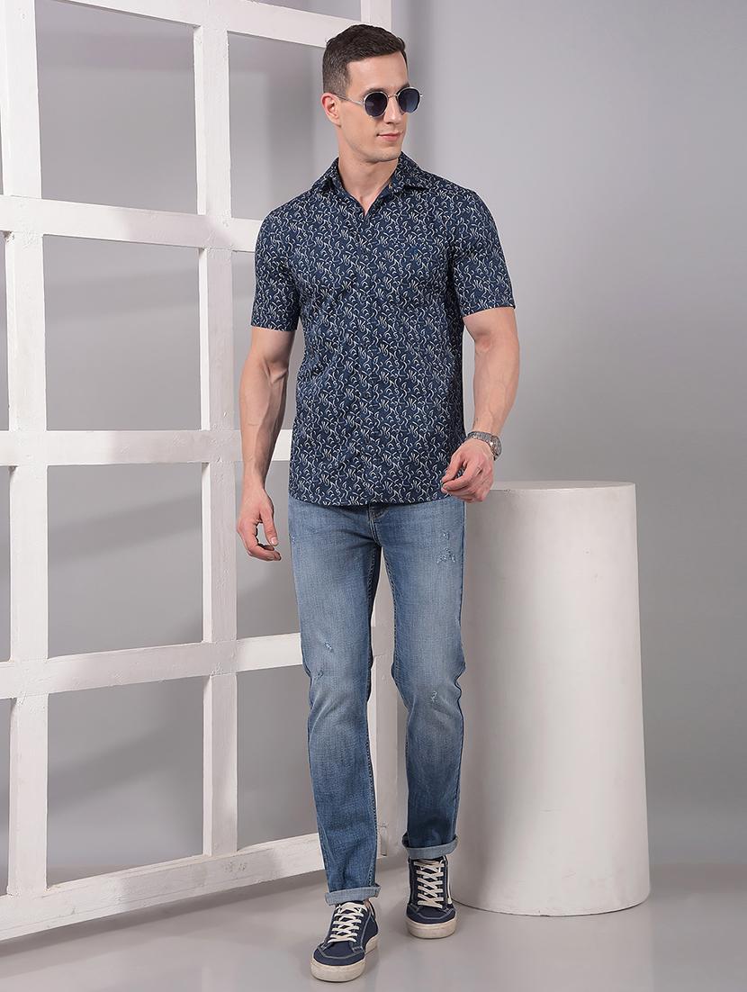 men printed short sleeve slim fit casual shirt - 21914309 - Standard Image - 5