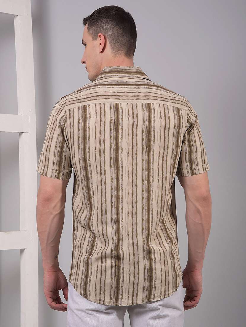 men striped short sleeve slim fit casual shirt - 21914312 -  Standard Image - 3