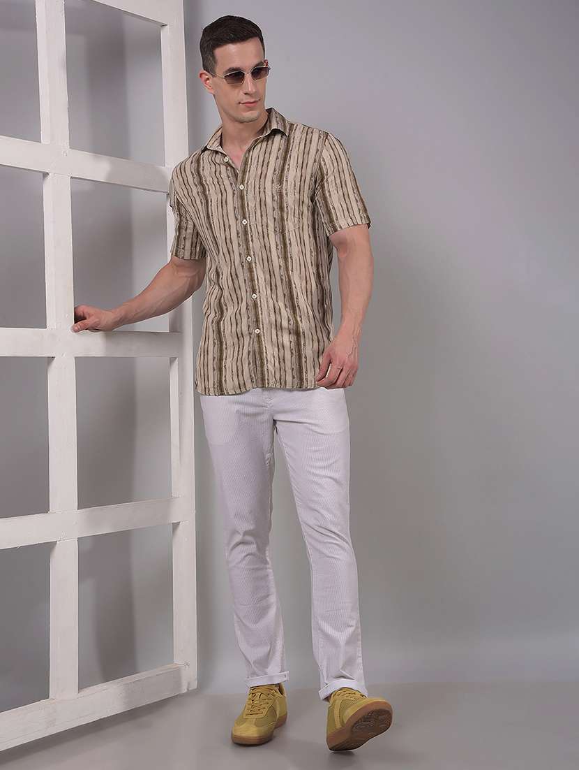 men striped short sleeve slim fit casual shirt - 21914312 -  Standard Image - 5