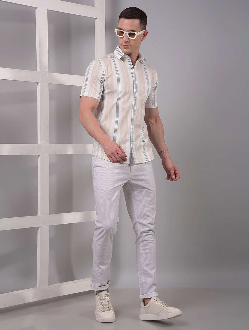 men striped short sleeve slim fit casual shirt - 21914313 - Standard Image - 5