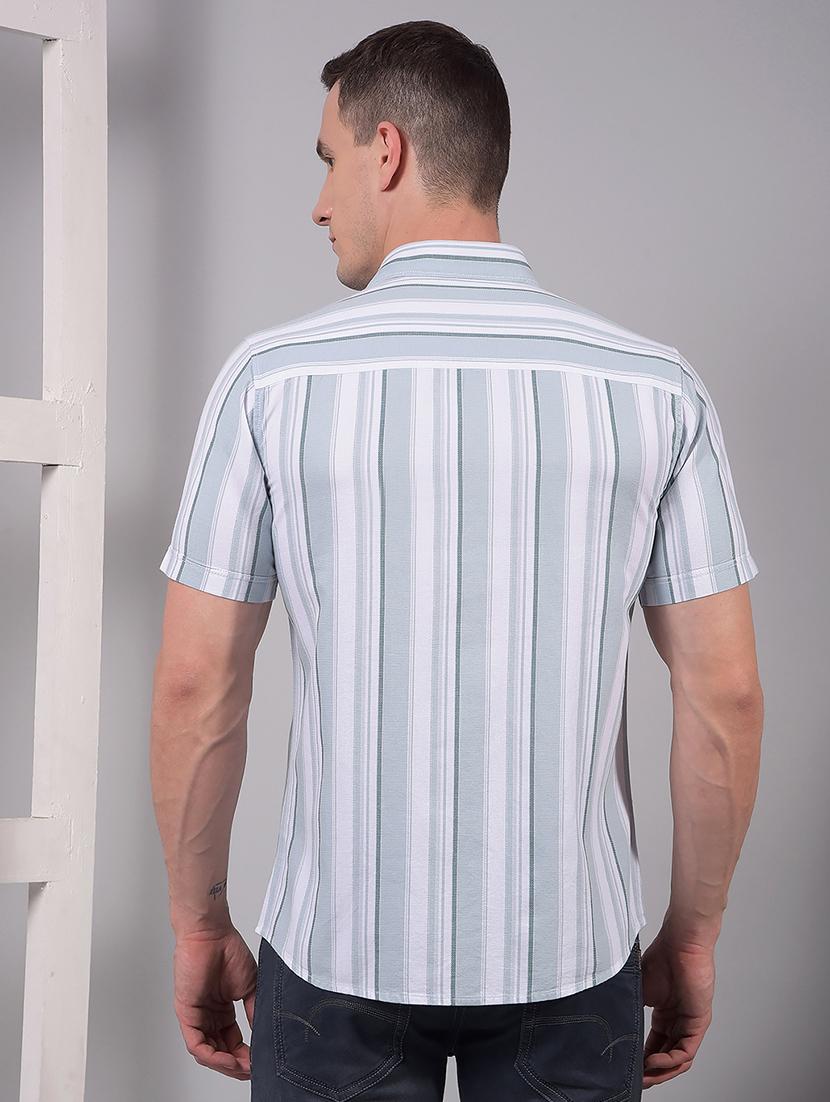 men striped short sleeve slim fit casual shirt - 21914315 - Standard Image - 3