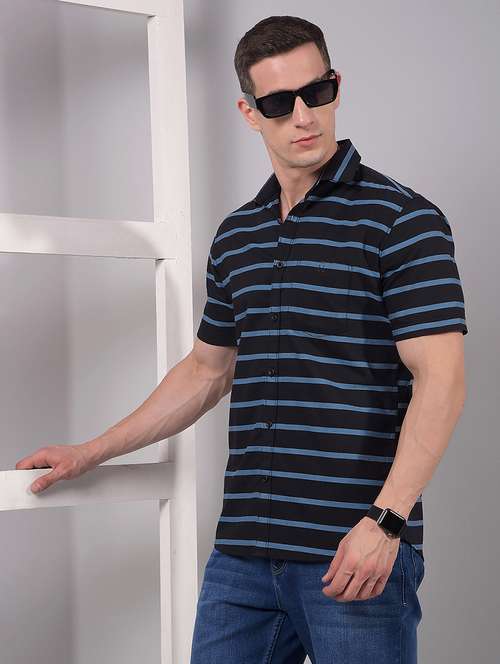 men striped short sleeve slim fit casual shirt - 21914316 -  Standard Image - 0