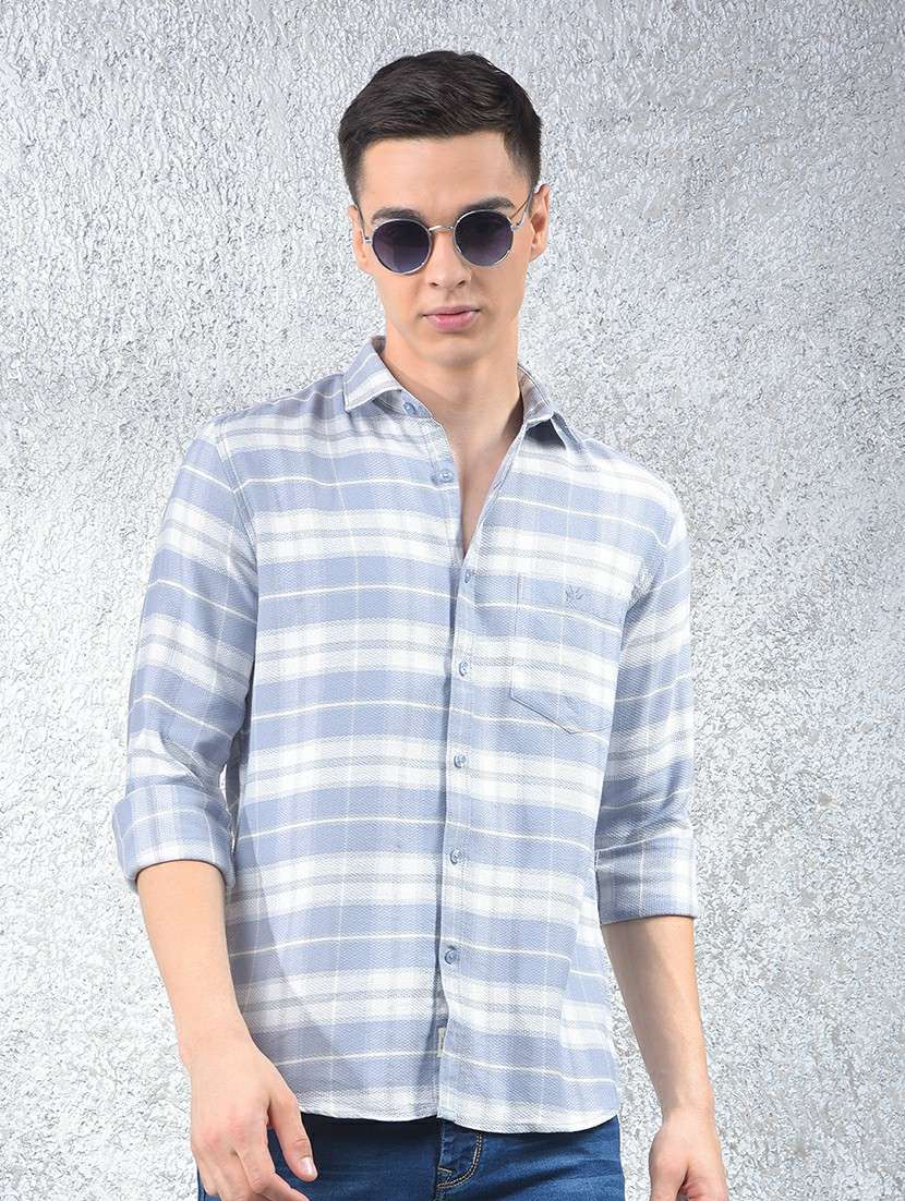 men checkered long sleeve slim fit casual shirt