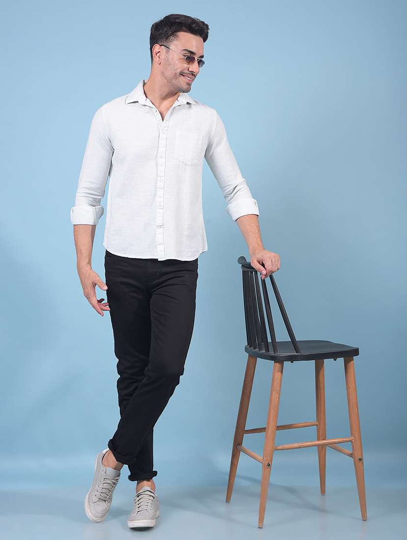 men solid long sleeve slim fit casual shirt - 21914327 - Standard Image - 5