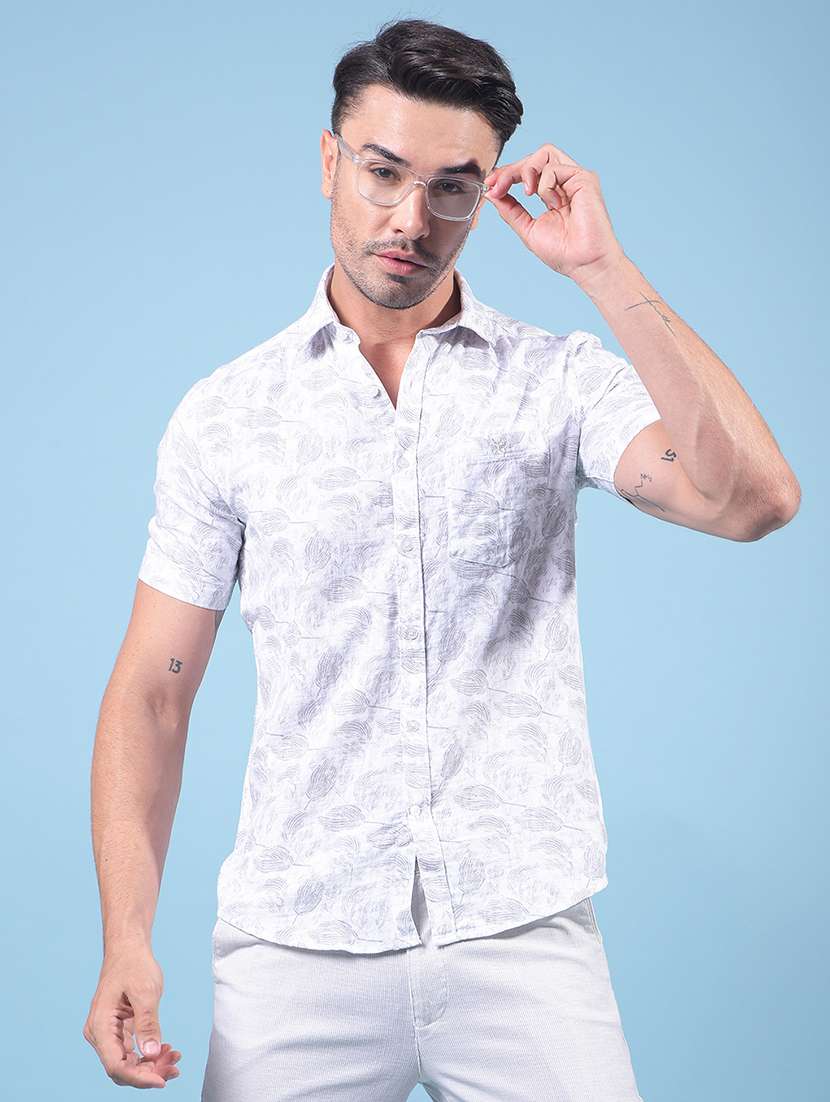 men printed short sleeve slim fit casual shirt - 21914337 - Zoom Image - 0