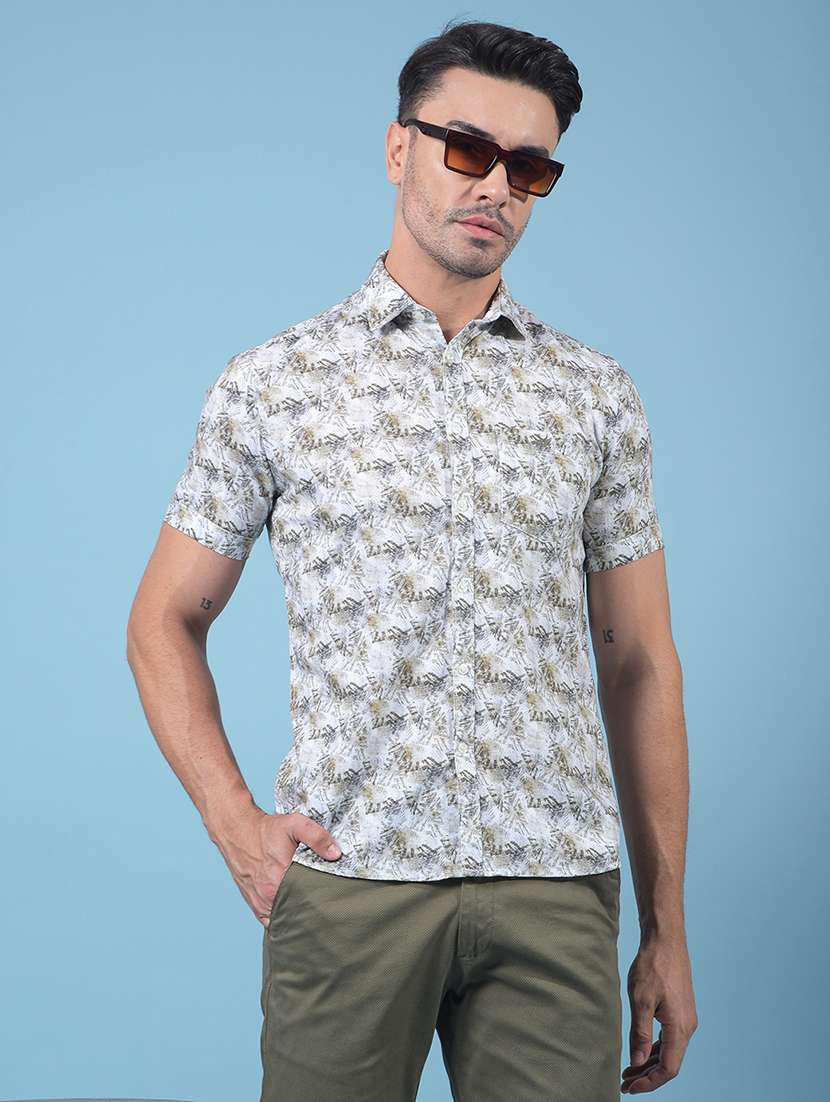 men printed short sleeve slim fit casual shirt