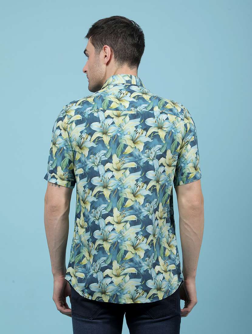 men printed short sleeve slim fit casual shirt - 21914340 -  Standard Image - 3