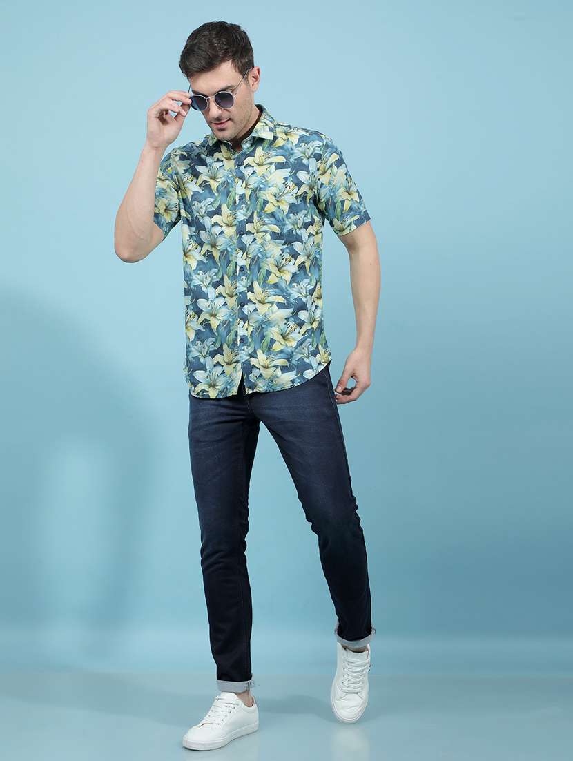 men printed short sleeve slim fit casual shirt - 21914340 -  Standard Image - 5