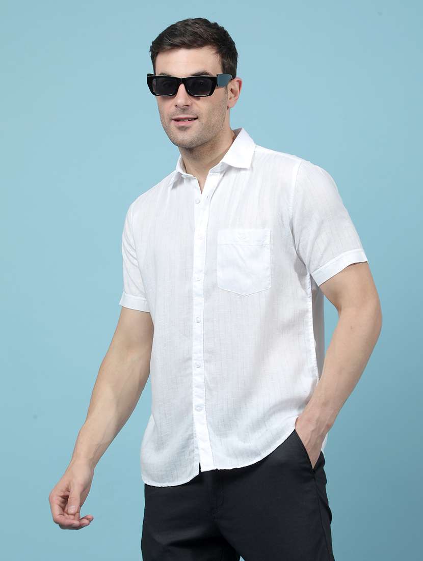 men striped short sleeve slim fit casual shirt