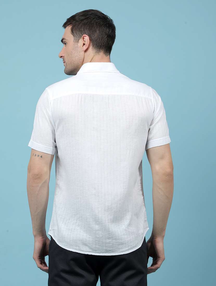 men striped short sleeve slim fit casual shirt - 21914344 -  Standard Image - 3