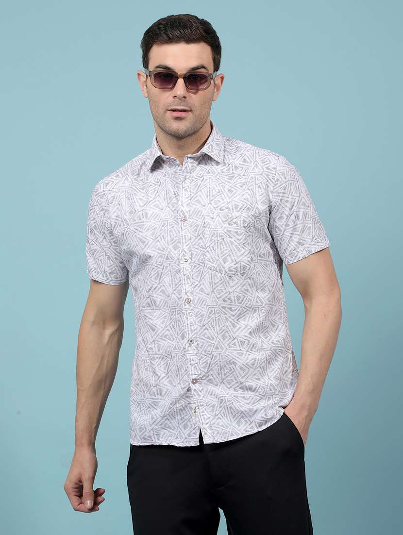 men printed short sleeve slim fit casual shirt