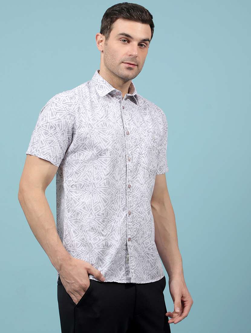 men printed short sleeve slim fit casual shirt - 21914346 -  Standard Image - 3