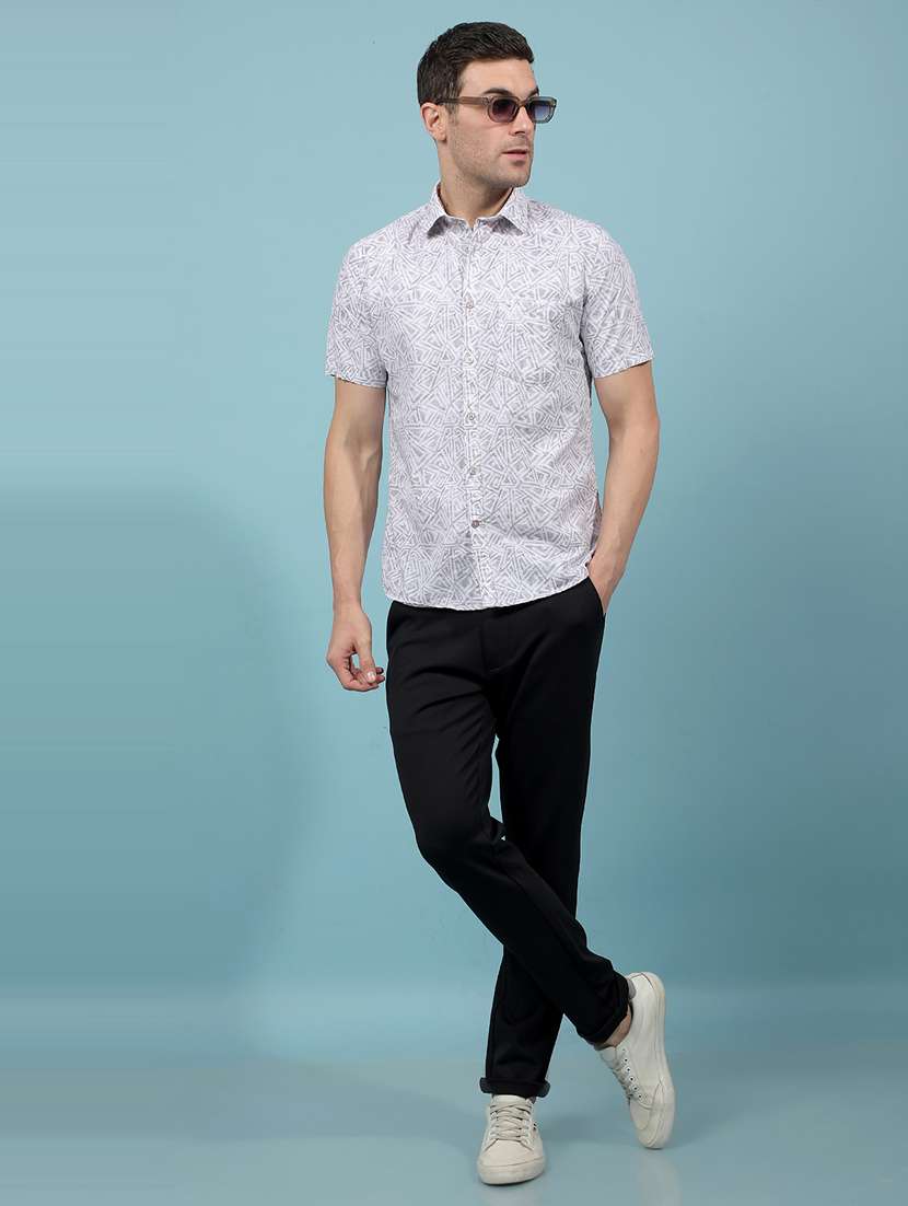 men printed short sleeve slim fit casual shirt - 21914346 -  Standard Image - 5