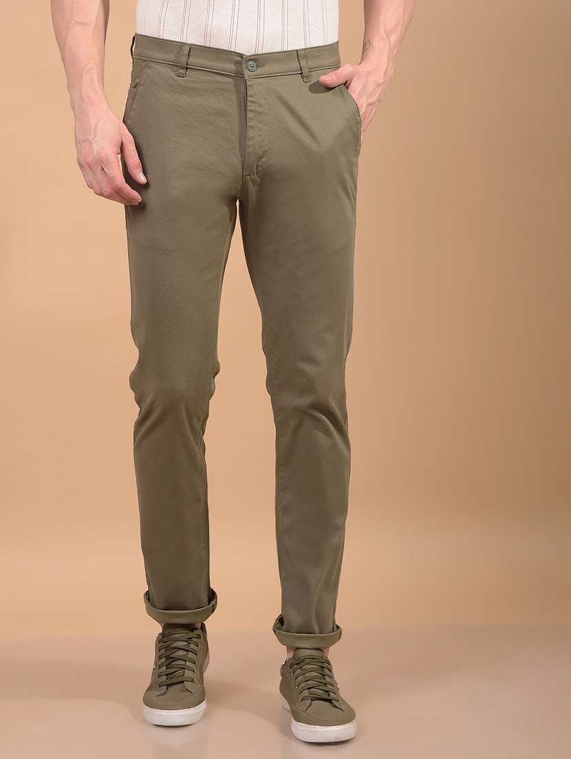 men solid mid rise flat front casual chinos 
