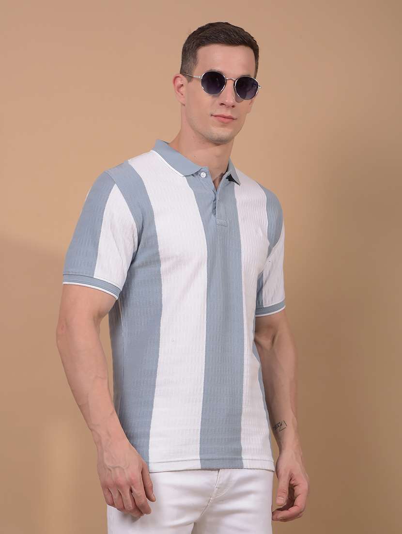 men striped short sleeve slim fit polo t-shirt
