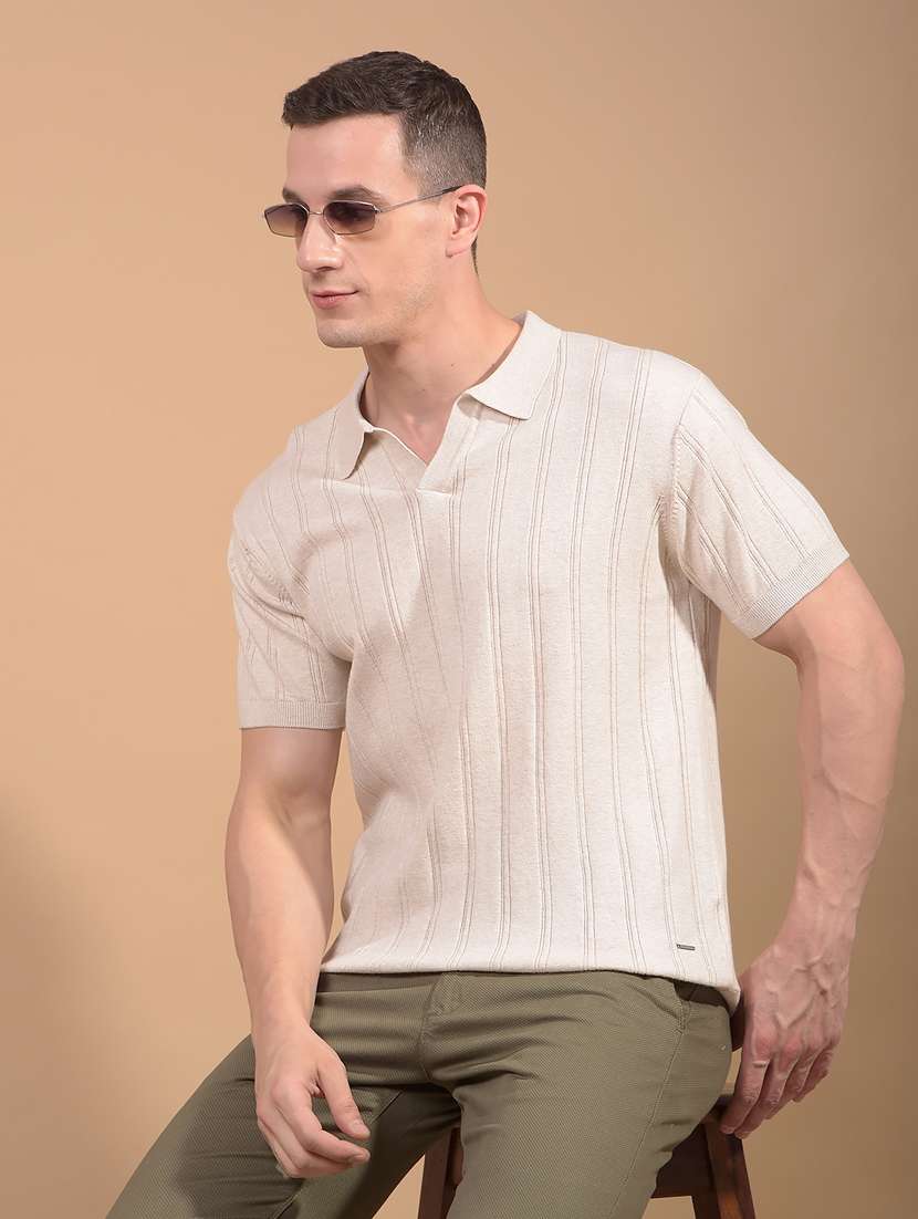 men striped short sleeve slim fit polo t-shirt