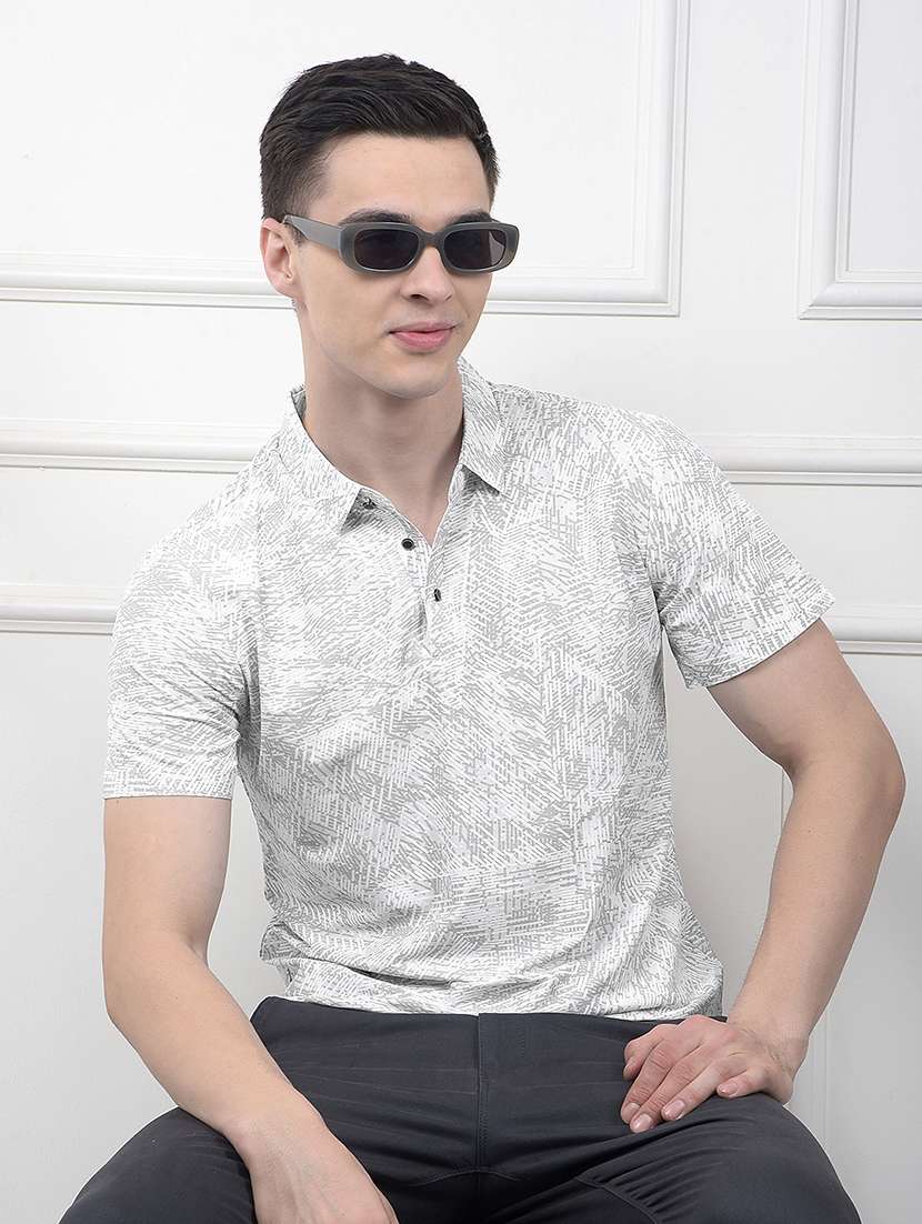 men printed short sleeve slim fit polo t-shirt