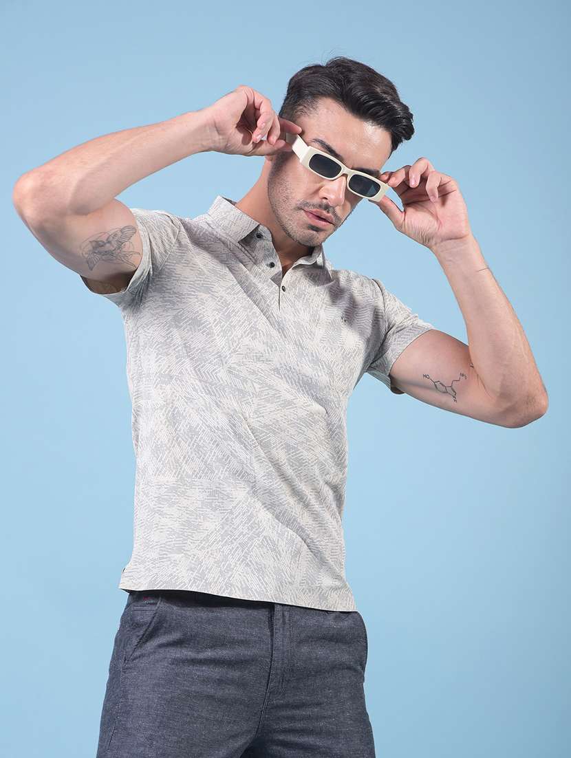 men printed short sleeve slim fit polo t-shirt