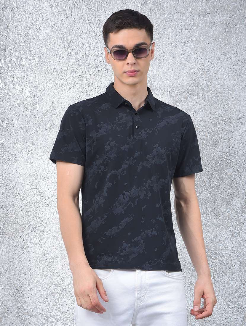 men printed short sleeve slim fit polo t-shirt