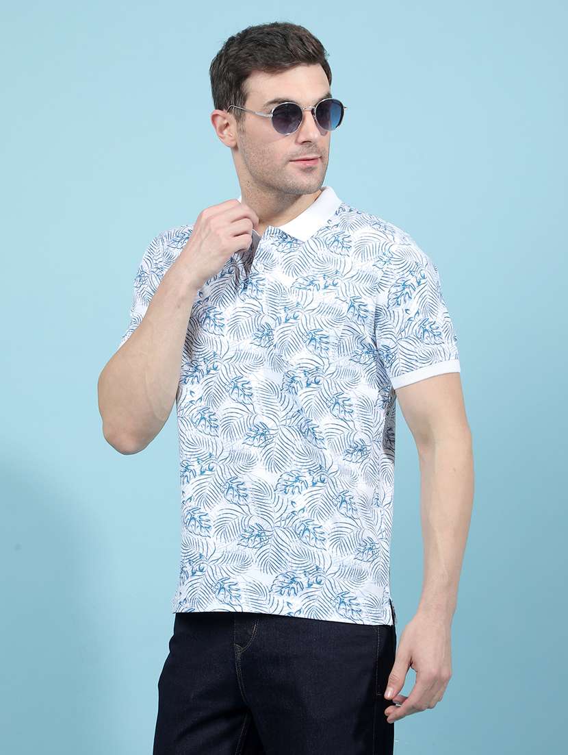 men printed short sleeve slim fit polo t-shirt