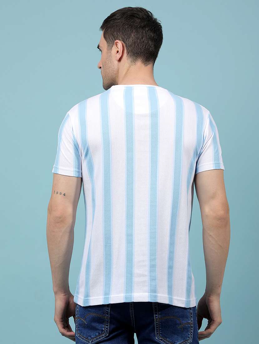 men light blue striped round neck slim fit t-shirt - 21914448 -  Standard Image - 3