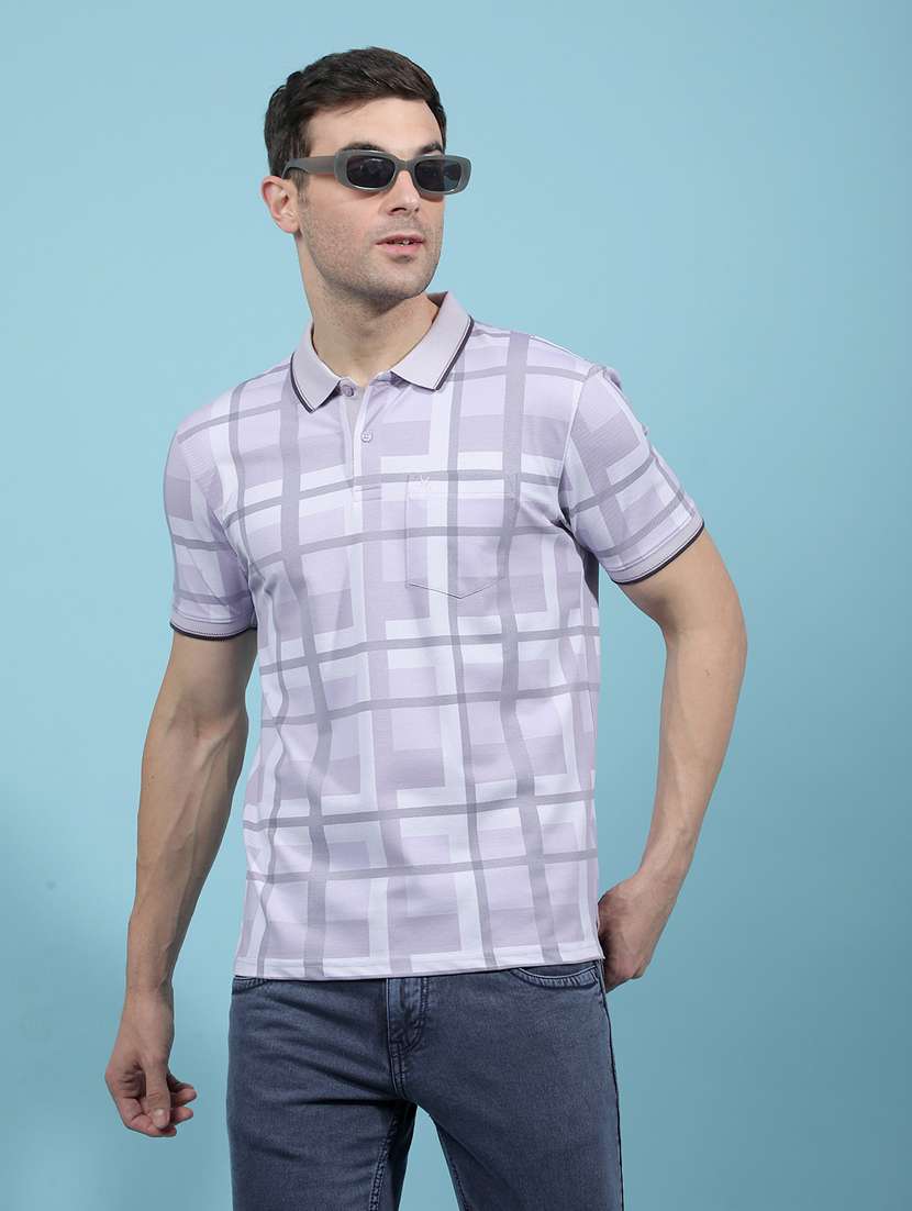 men checkered short sleeve regular fit polo t-shirt