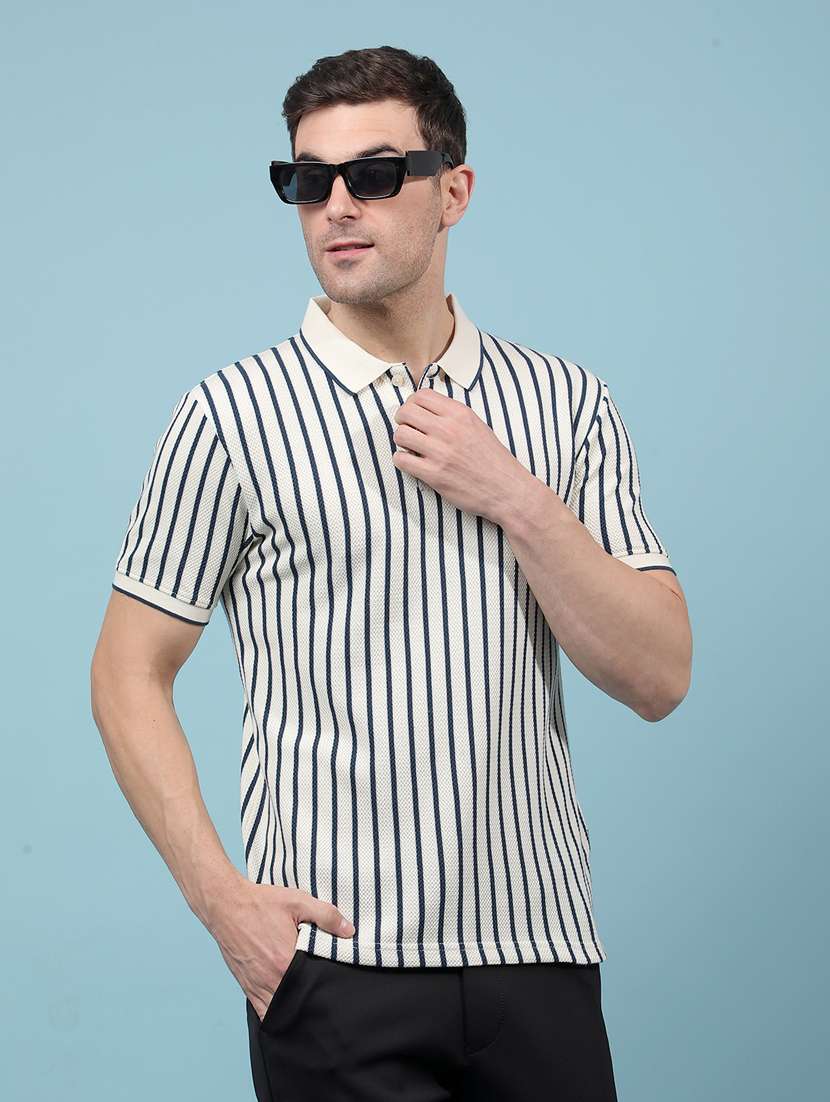 men striped short sleeve regular fit polo t-shirt