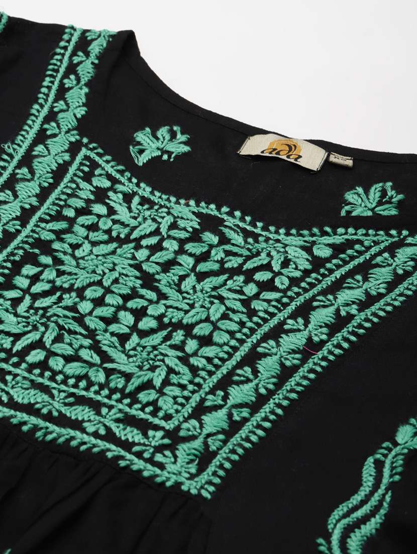 women three quarter sleeve chikankari a-line kurti - 21914482 -  Standard Image - 5