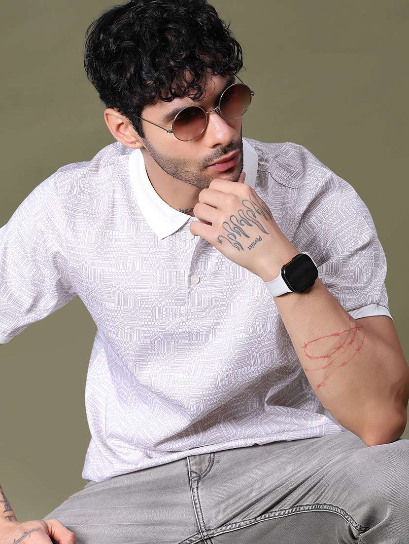 men printed short sleeve regular fit polo t-shirt