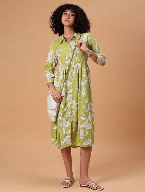 women floral printed three quarter sleeve a-line ethnic dress - 21914597 -  Standard Image - 0