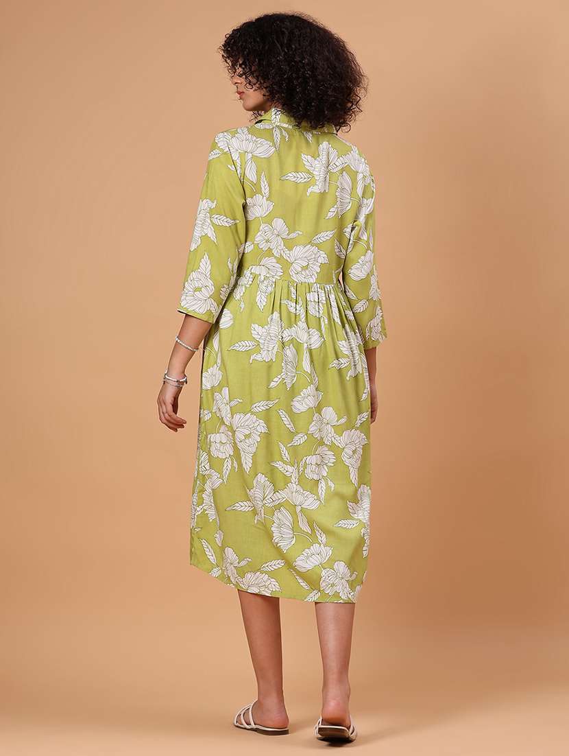 women floral printed three quarter sleeve a-line ethnic dress - 21914597 -  Standard Image - 3