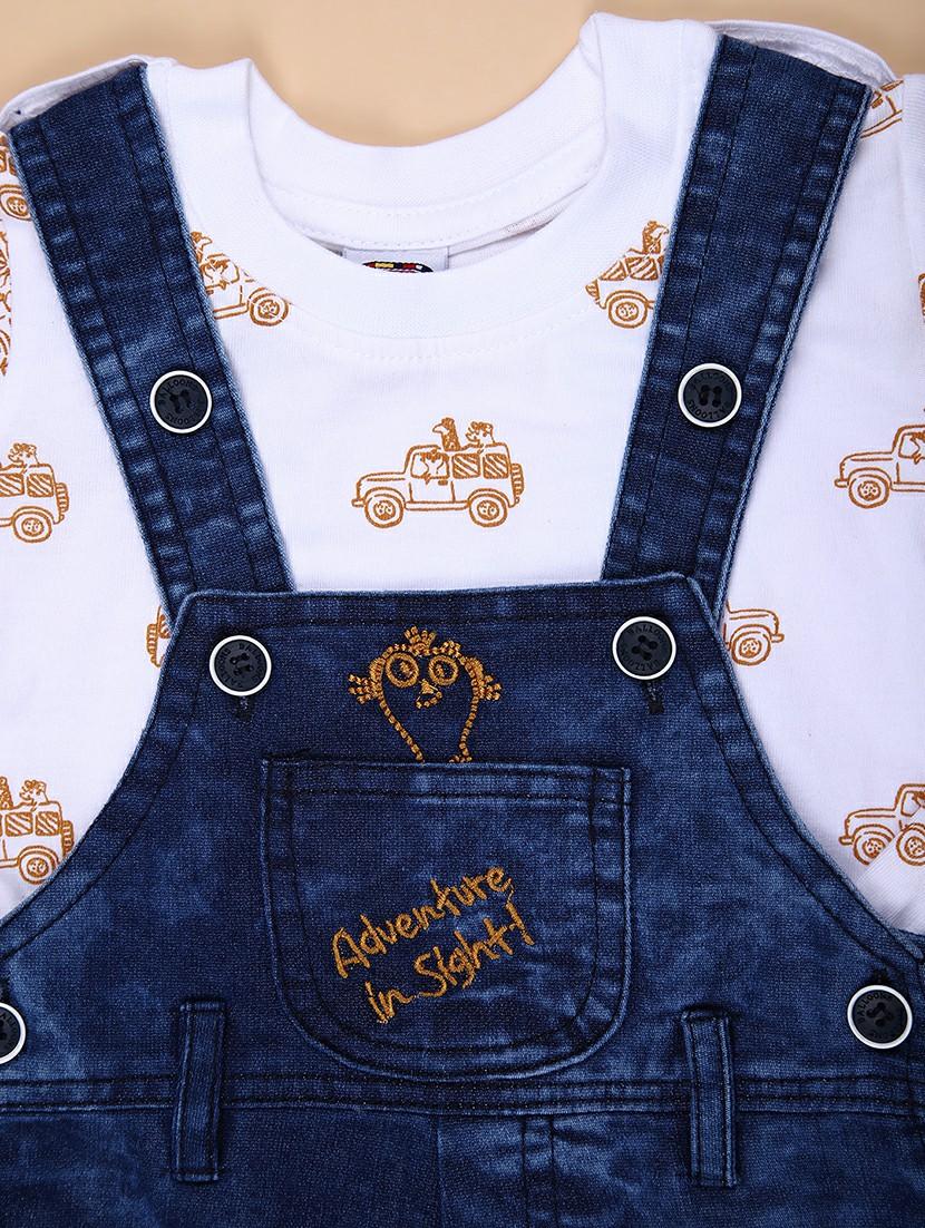 kids printed t-shirt with denim dungree set - 21914976 - Standard Image - 3