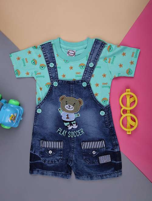 kids printed t-shirt with denim dungree set - 21914977 - Standard Image - 0