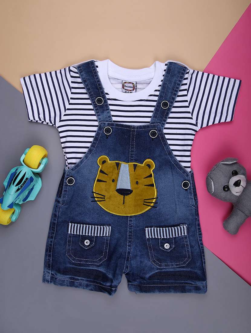 boys striped t-shirt & dungaree casual wear set
