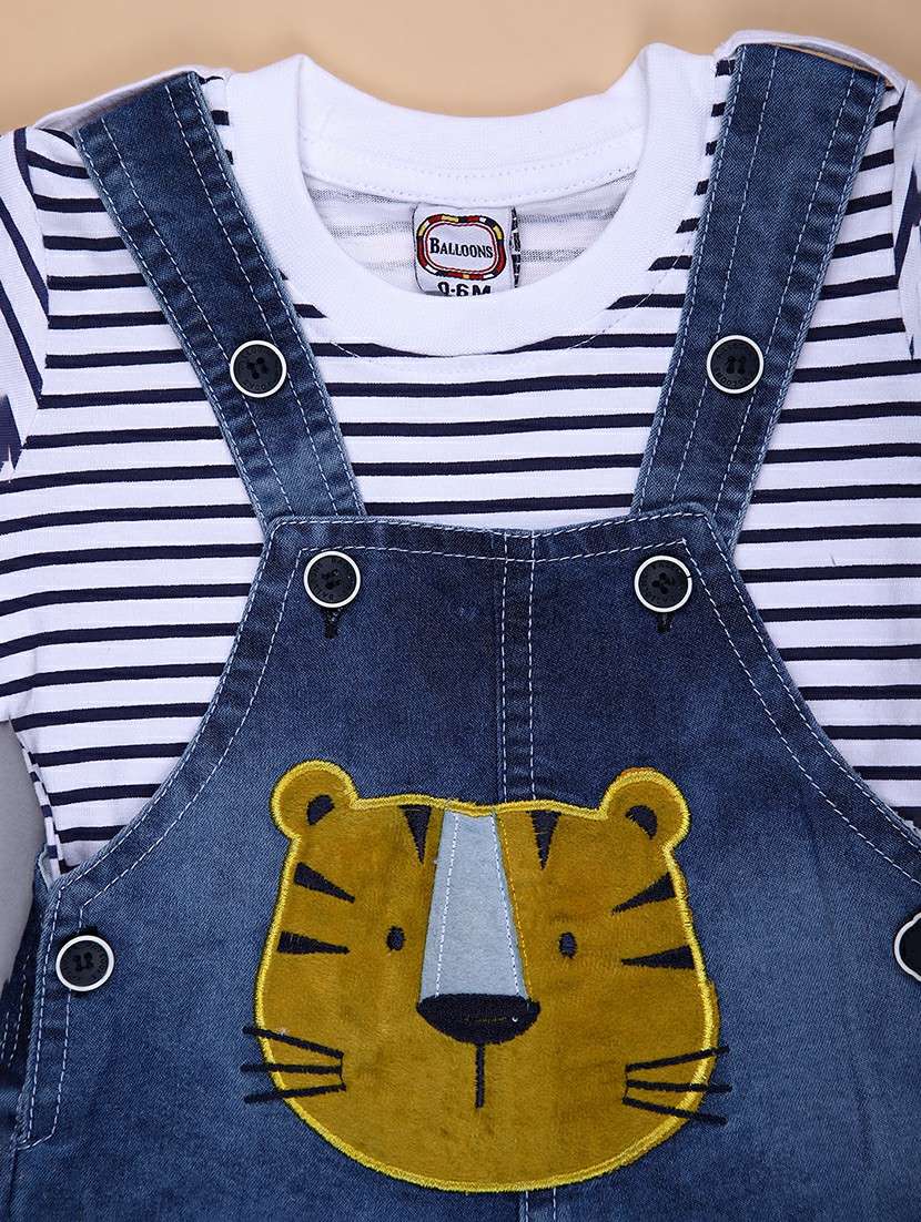 boys striped t-shirt & dungaree casual wear set - 21914979 -  Standard Image - 3