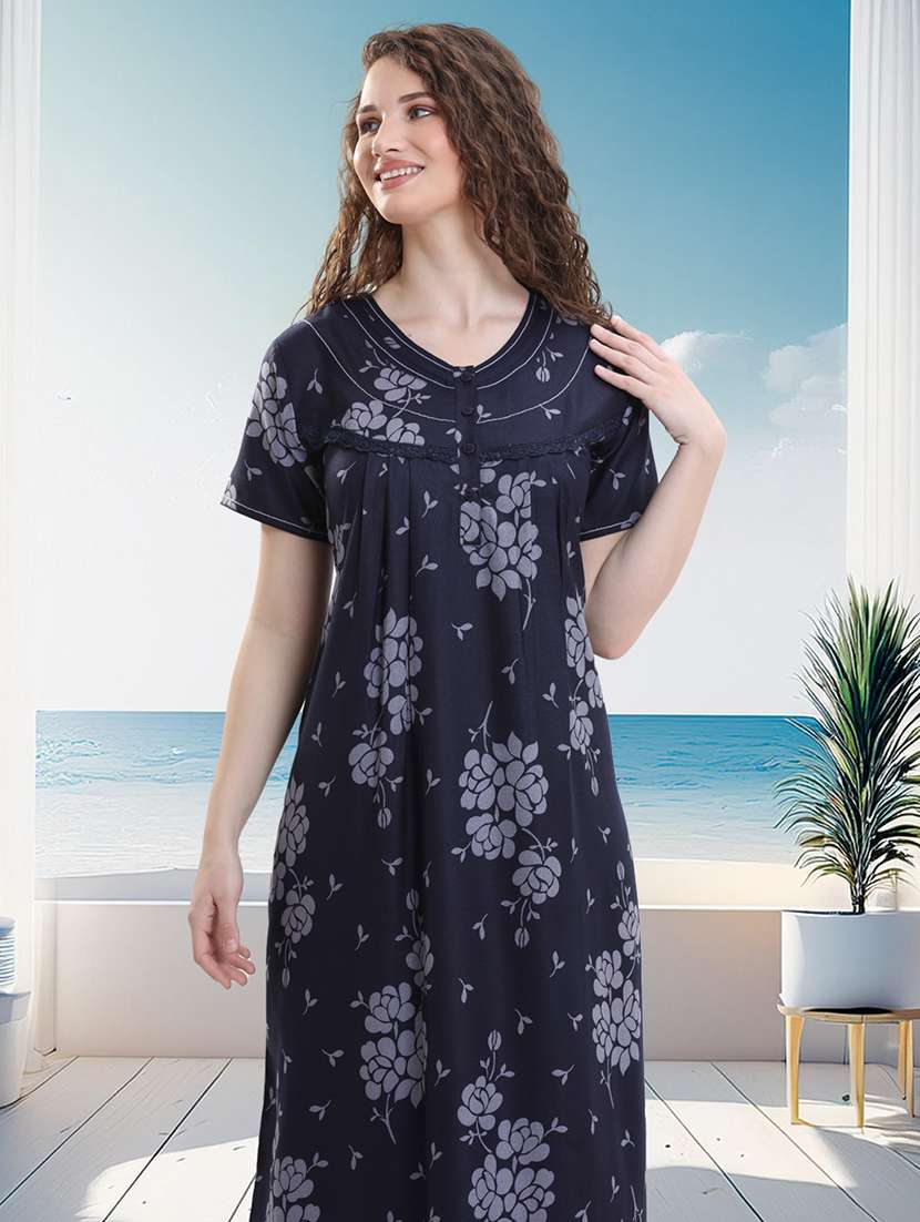 women printed short sleeves nighty - 21915360 -  Standard Image - 3