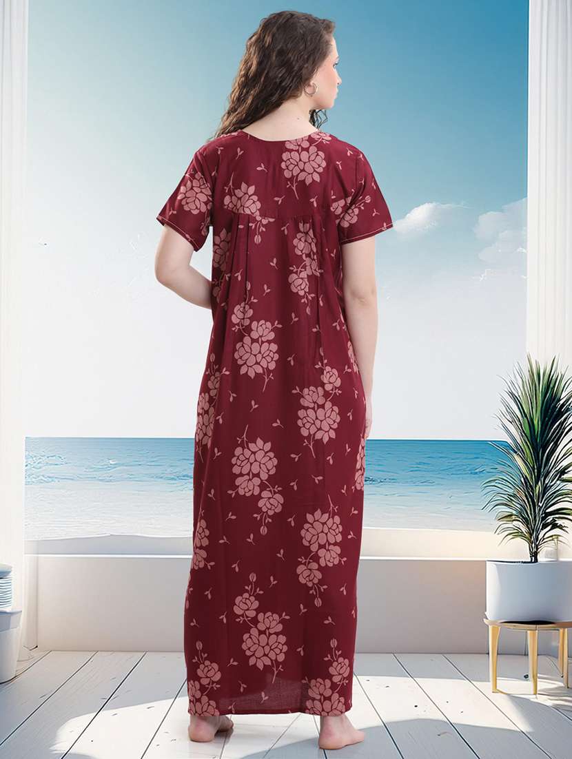 women printed short sleeves nighty - 21915361 -  Standard Image - 3