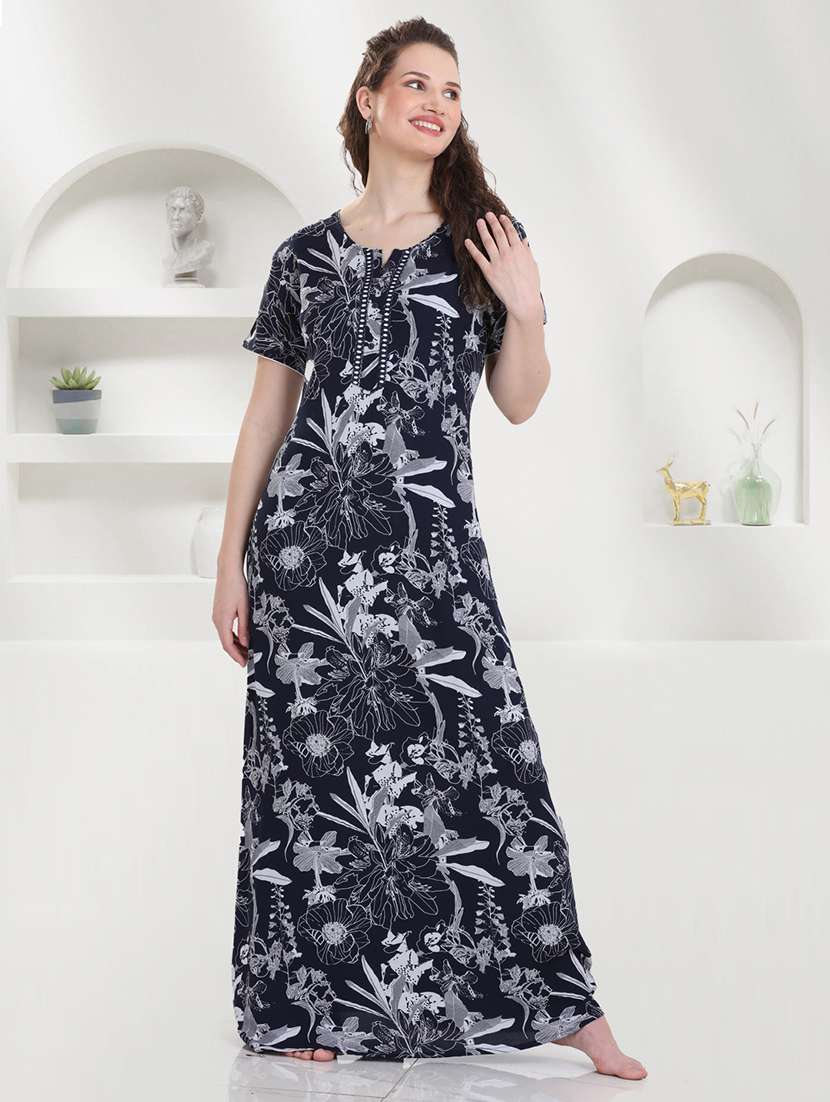 women floral printed short sleeves nighty