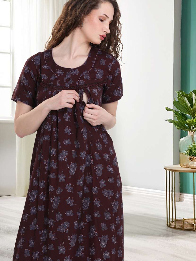 women printed short sleeves maternity wear nighty - 21915385 -  Standard Image - 3