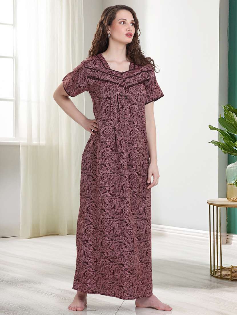 women printed short sleeves maternity wear nighty