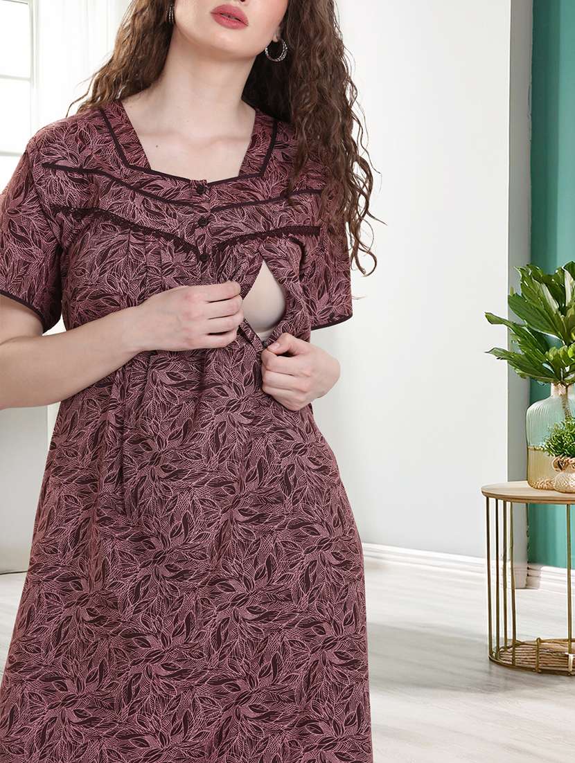 women printed short sleeves maternity wear nighty - 21915388 -  Standard Image - 3