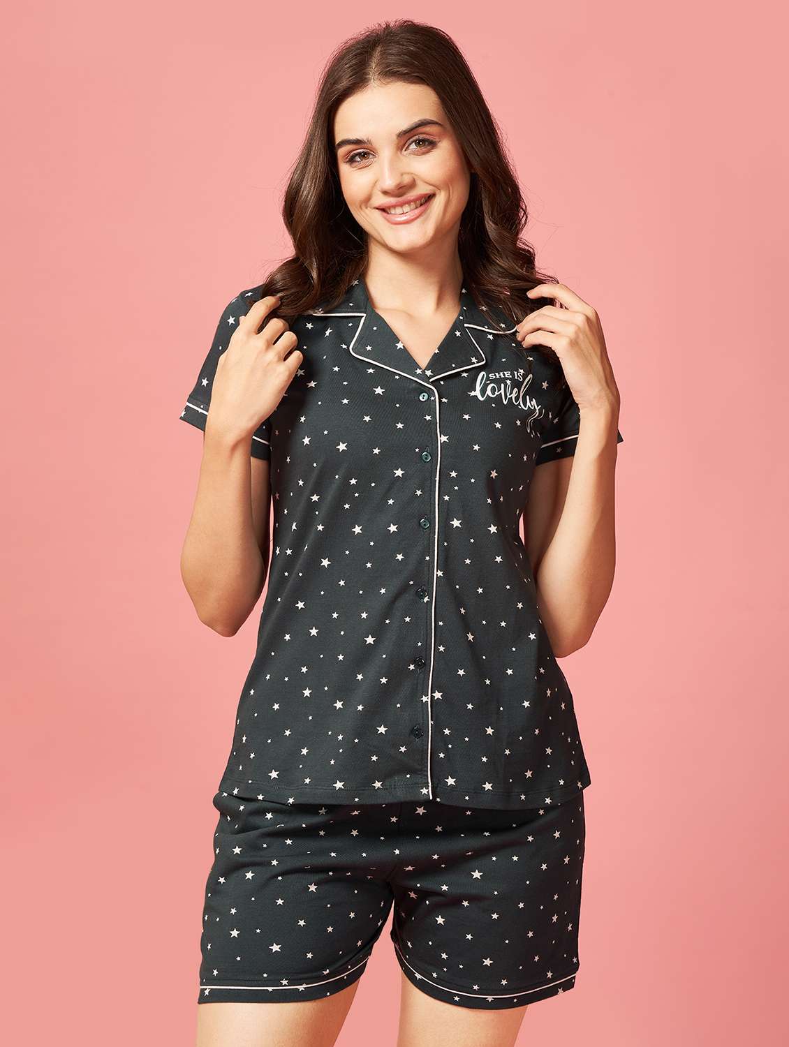 women printed nightwear shorts set - 21915615 -  Standard Image - 5