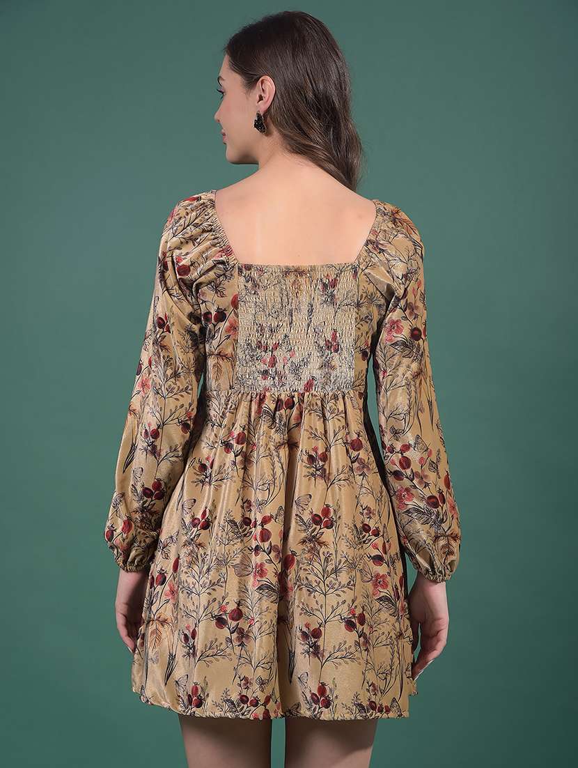 women printed puff sleeves a-line dress - 21916027 - Standard Image - 3