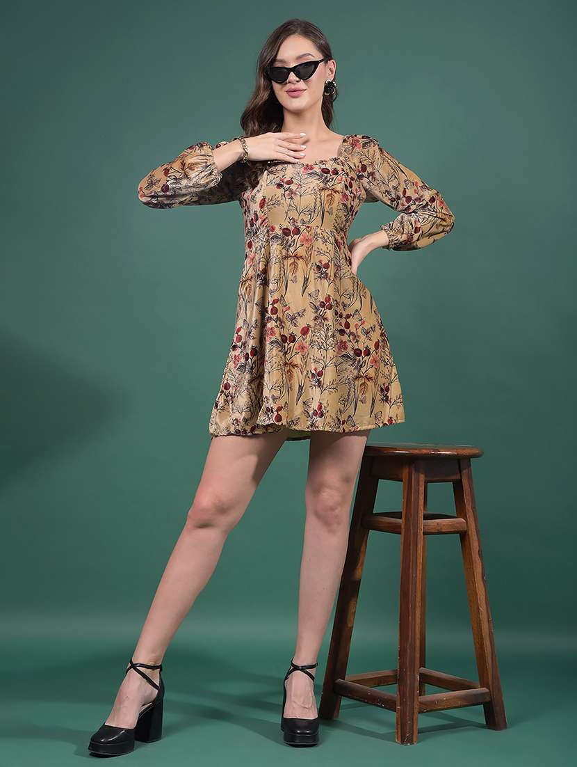 women printed puff sleeves a-line dress - 21916027 - Standard Image - 5