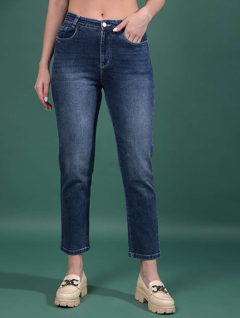 women solid mid rise slim fit jean