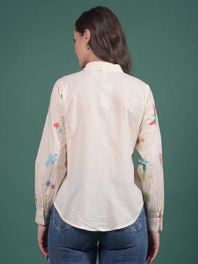 women embroidered collared long sleeves shirt - 21916040 -  Standard Image - 3