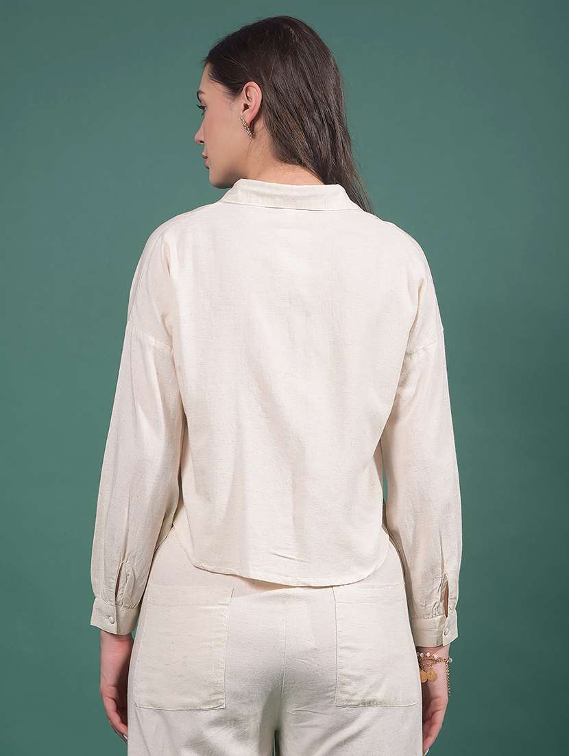 women printed collared long sleeves crop shirt - 21916043 -  Standard Image - 3