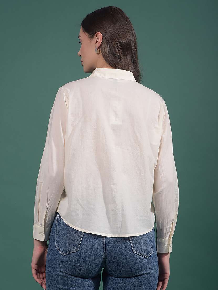 women embroidered collared long sleeves shirt - 21916044 -  Standard Image - 3